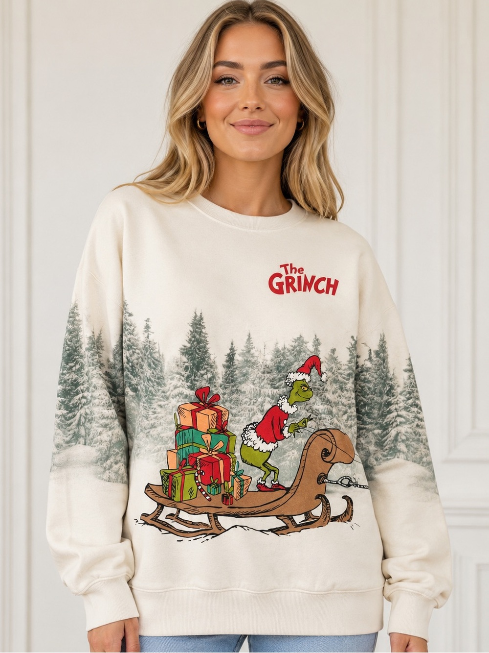 The Grinch Cream Graphic Crewneck Sweatshirt small